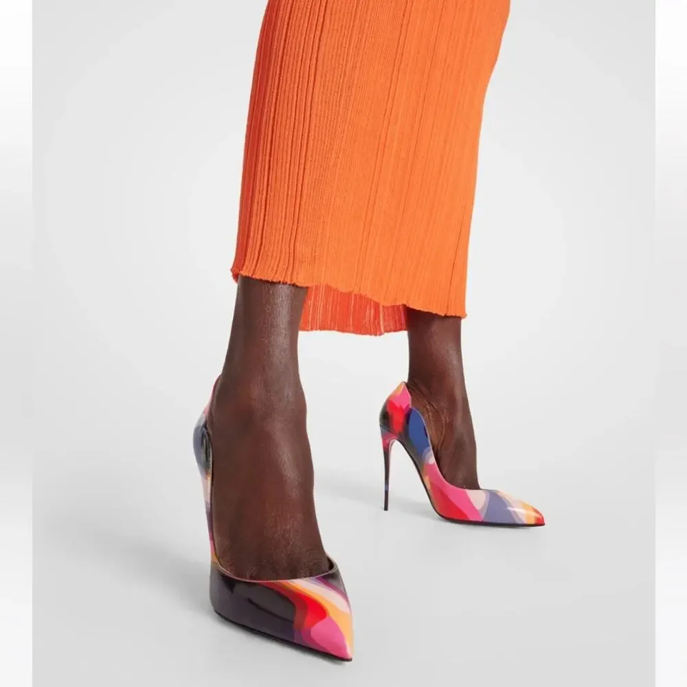 Christian Louboutin Hot Chick 100 Multi Print Leather Heels Womens Size EU 39